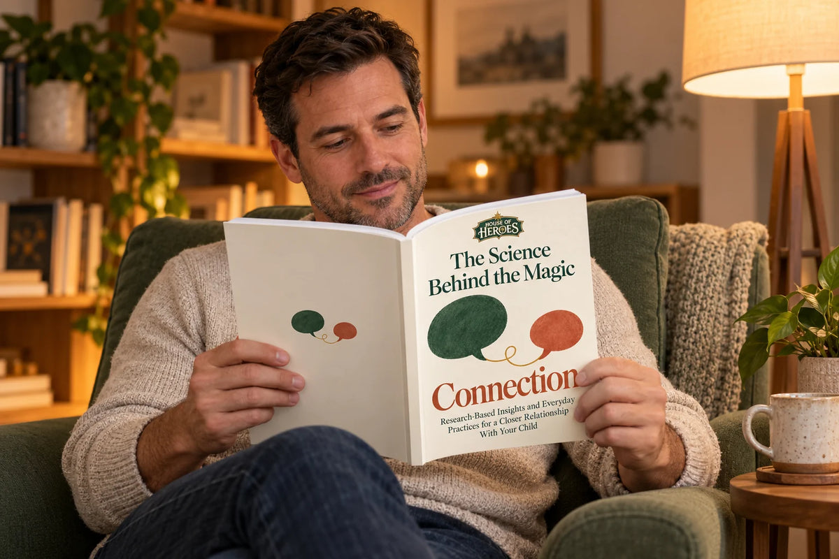 A parent reading The Science Behind the Magic: Connection in an armchair