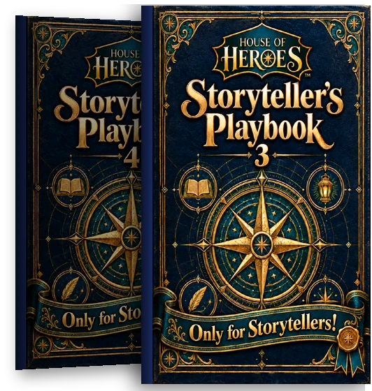 Storyteller’s Playbook 3 and Playbook 4, both with gold compass-star covers