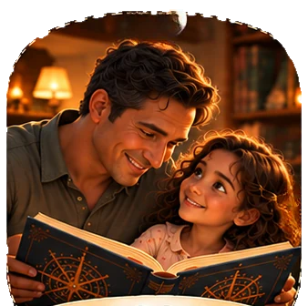 A father and his daughter reading a House of Heroes Adventure together