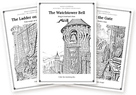 Coloring Sketches from Adventure 6: The Ladder on the Wall, The Watchtower Bell and At the Gate pages