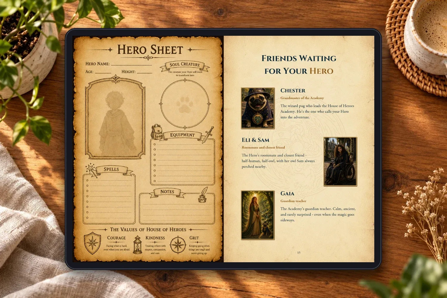 The Hero Sheet and Friends Waiting for Your Hero pages