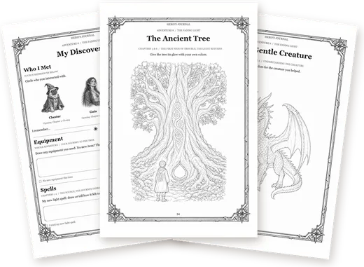 Coloring Sketches from Adventure 8: My Discoveries, The Ancient Tree and The Gentle Creature pages