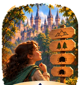 The young Hero studying a signpost that points in different directions