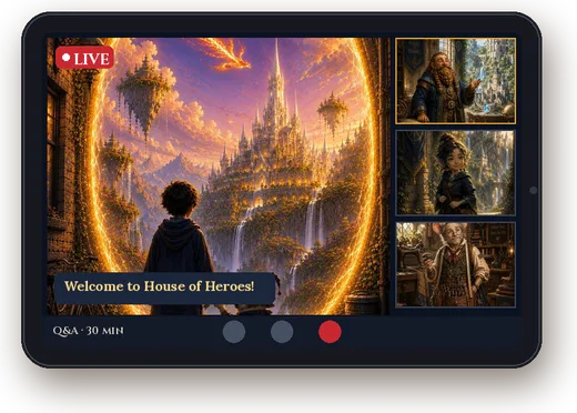 A tablet showing a live House of Heroes welcome call