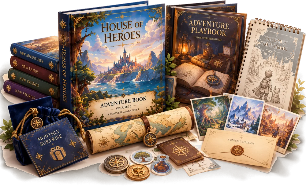 Monthly Subscription: Adventure Book, Storyteller’s Playbook, Coloring Sketches, map, art cards and a Monthly Surprise